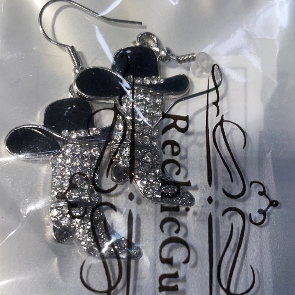 Chic Silver and Black Boot Earrings